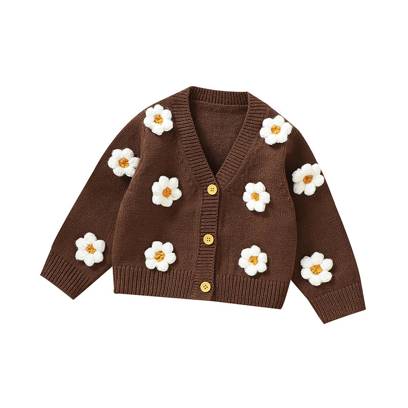 Baby Knitted Cardigan Sweater with Cute 3D Flowers