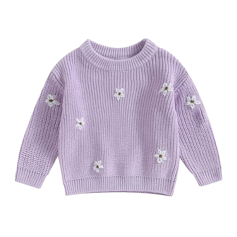 Baby Sweater in White Daises