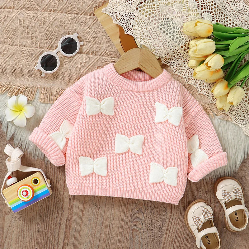 Baby 3D Knitted Cardigan Sweater with Bows