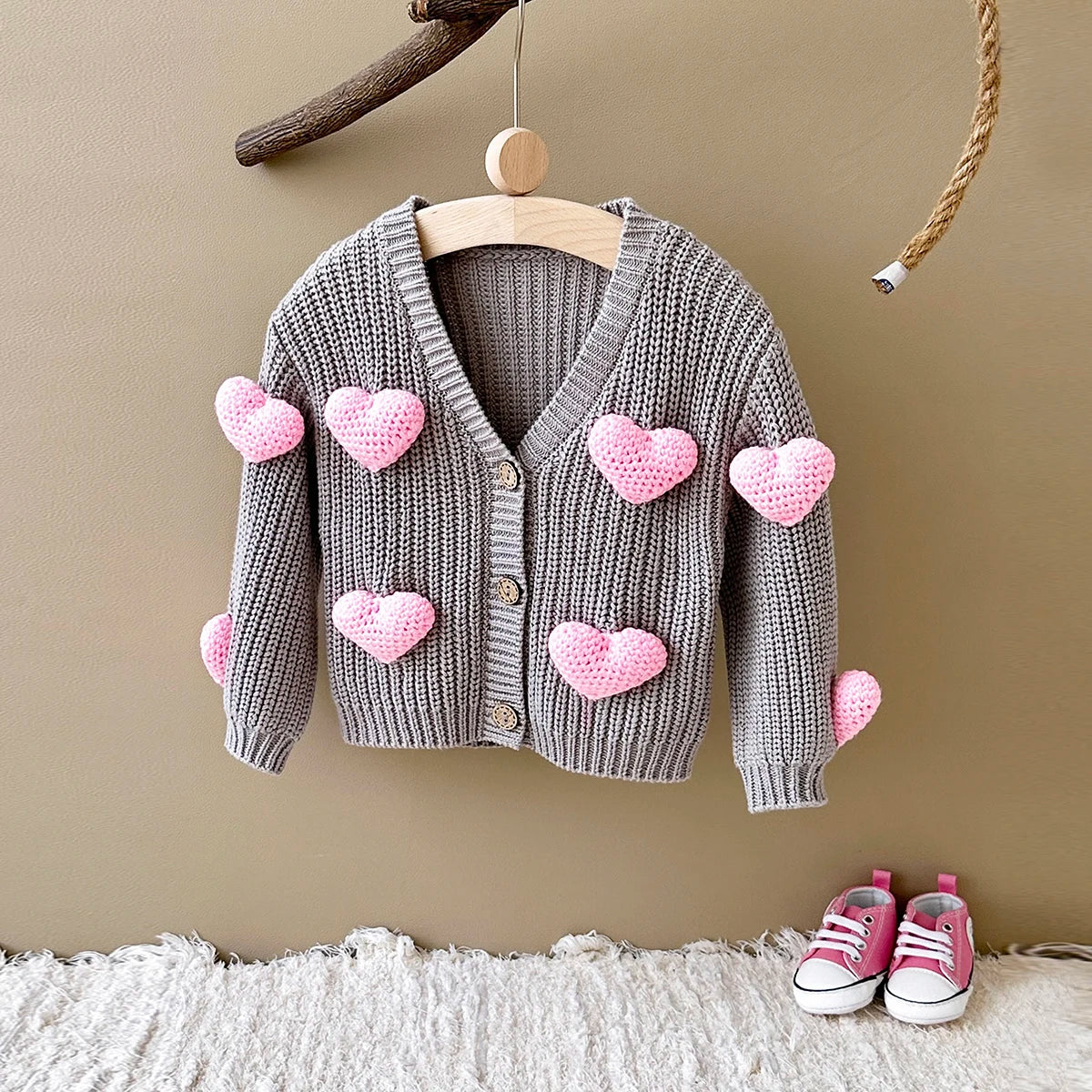 Baby Girl Heart Cardigan Knitted Sweater