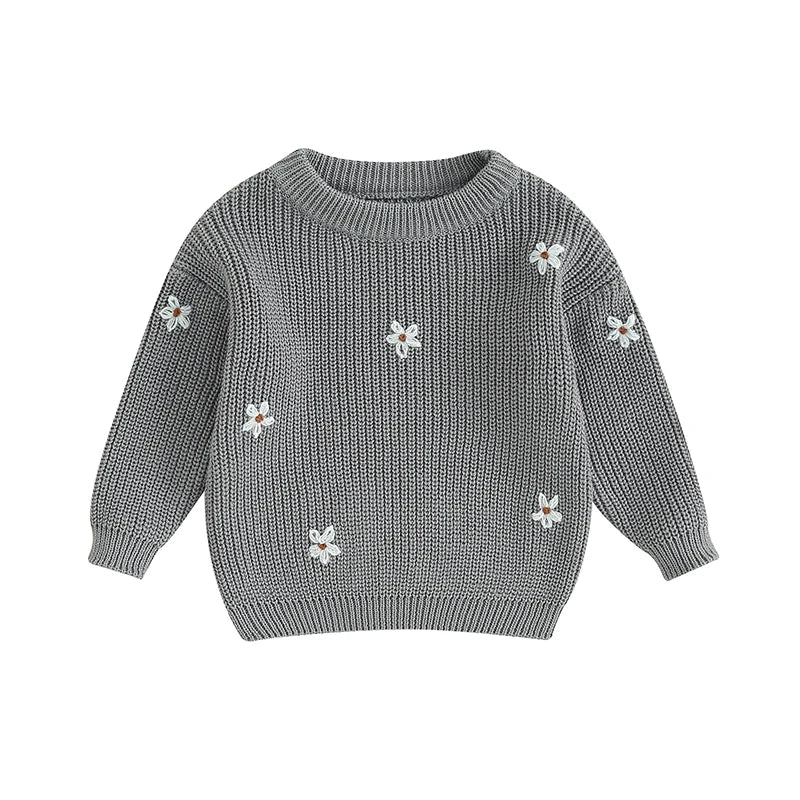 Baby Sweater in White Daises