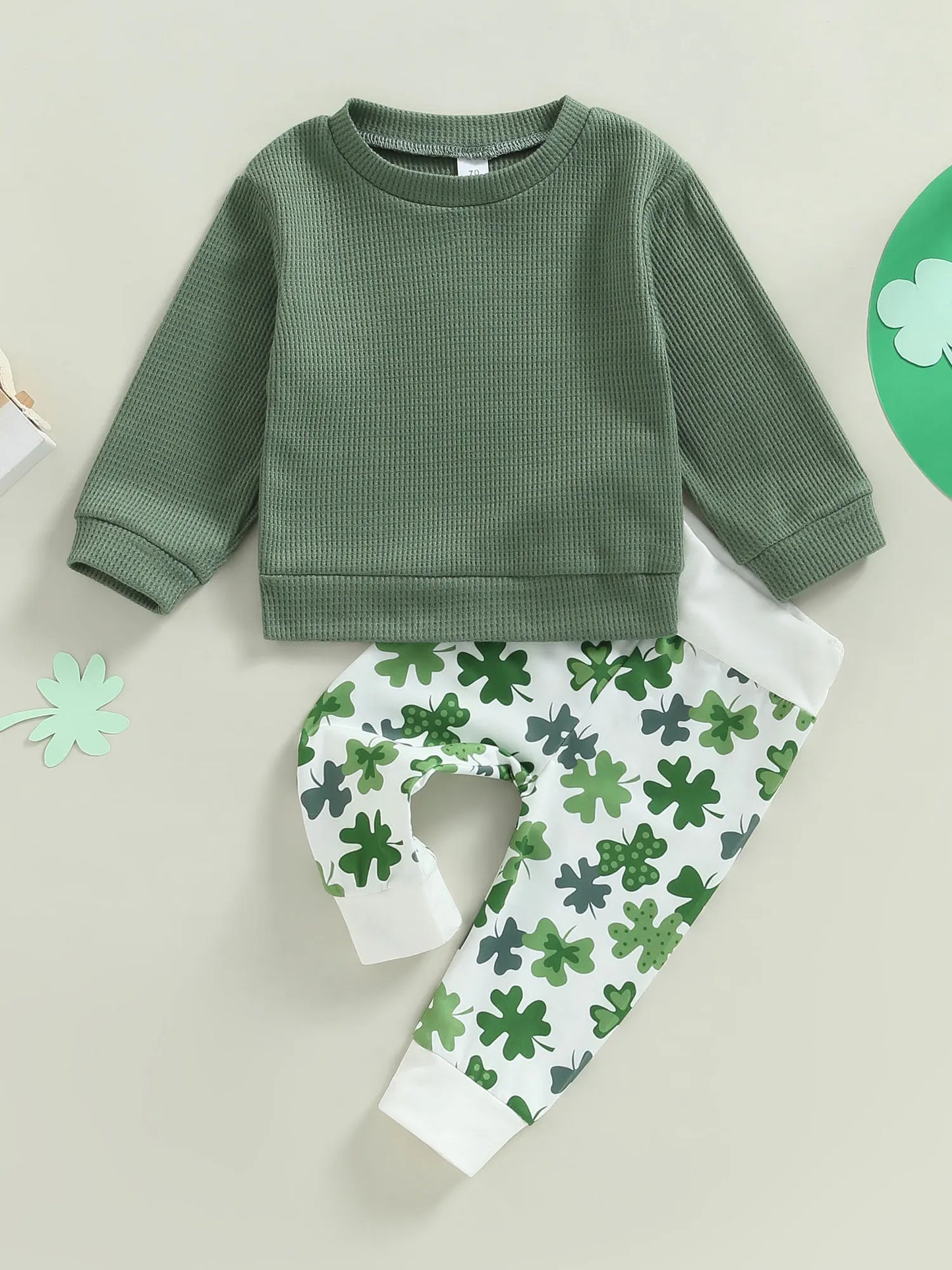 Baby 2-Piece Waffle-Texture Sweats in Clover