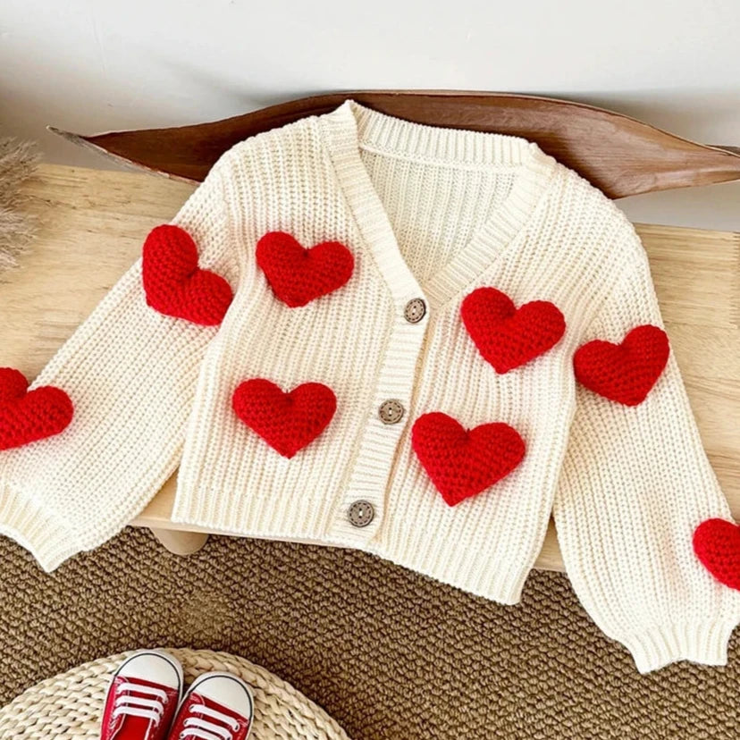 Baby Girl Heart Cardigan Knitted Sweater