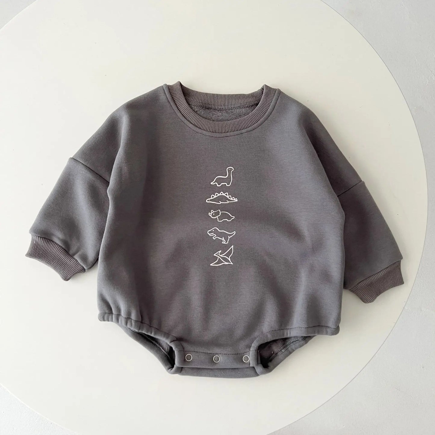 Baby Dinos Sweatshirt Bodysuit in Apricot