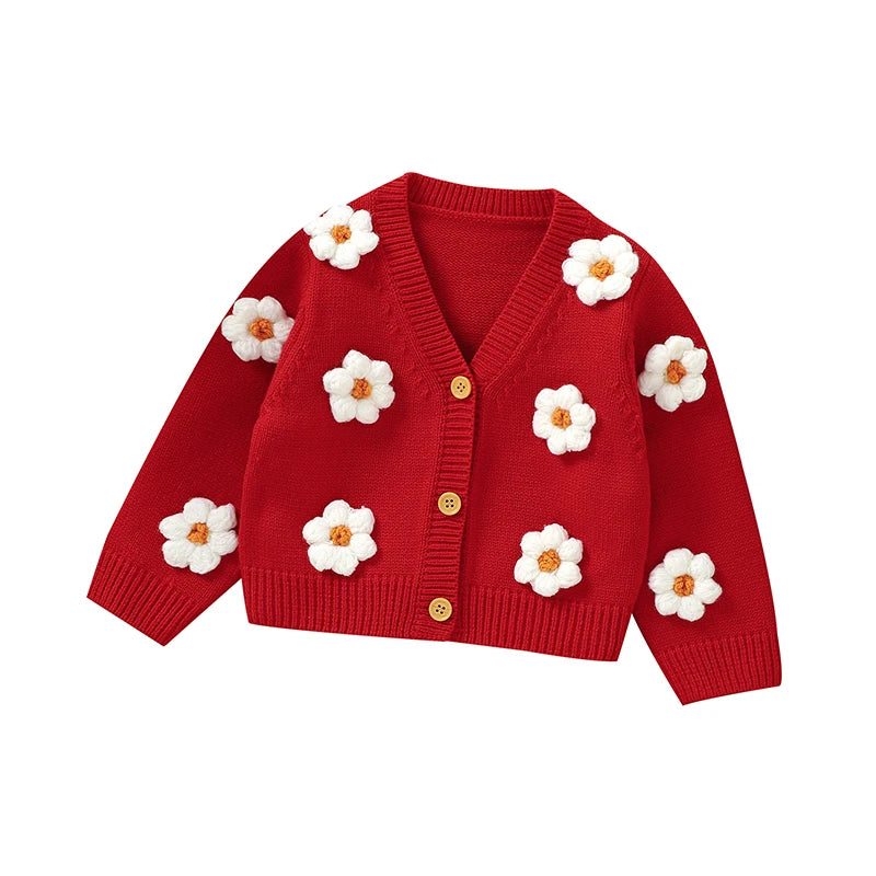 Baby Knitted Cardigan Sweater with Cute 3D Flowers