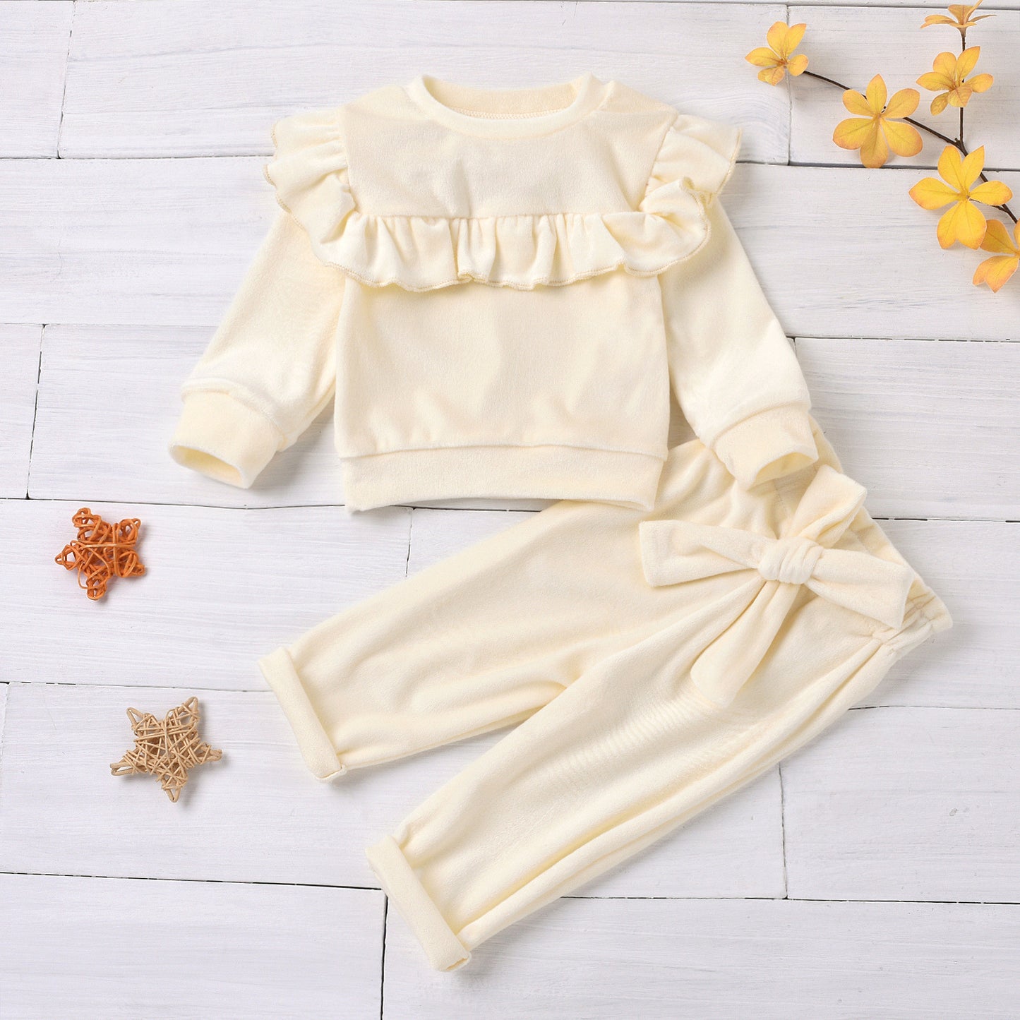 Baby Girls Ruffled 2-Piece Fuzzy Pullover and Pants Set