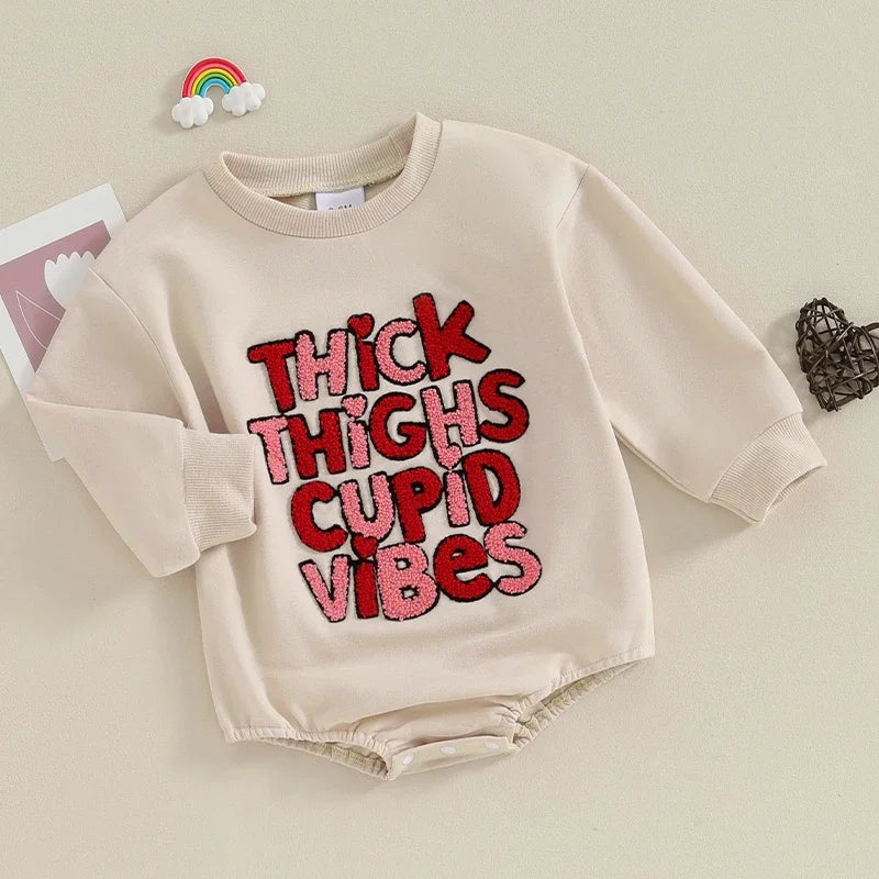 Baby Valentine Sweatshirt Bodysuit "Thick Thighs Cupid Vibes"