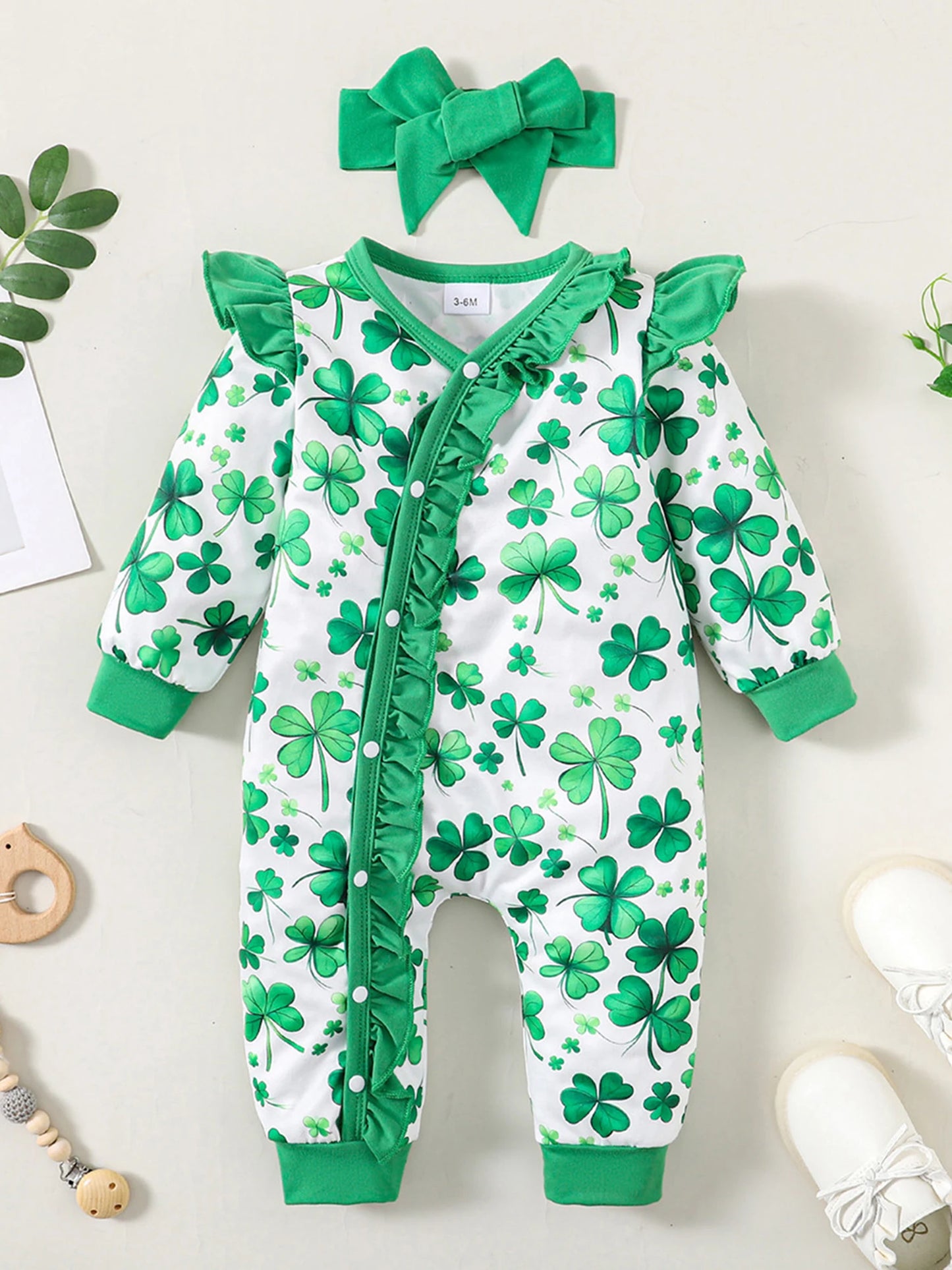 Baby Lucky Clover Romper with Ruffles