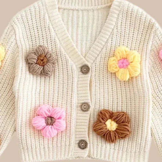 Baby Knitted Sweater Cardigan 3D Flower Top