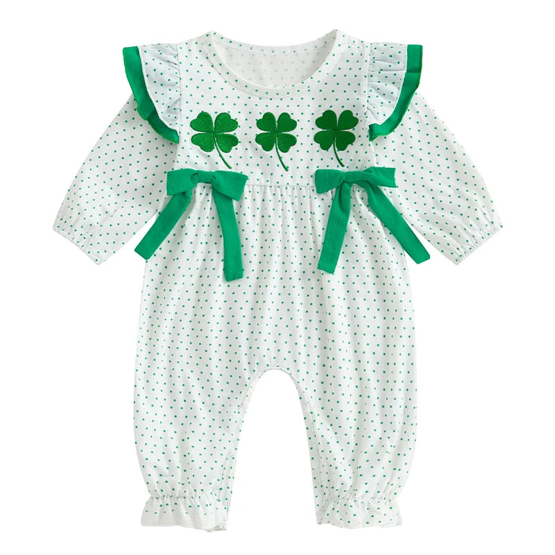 Baby Romper with Bow and Shamrocks