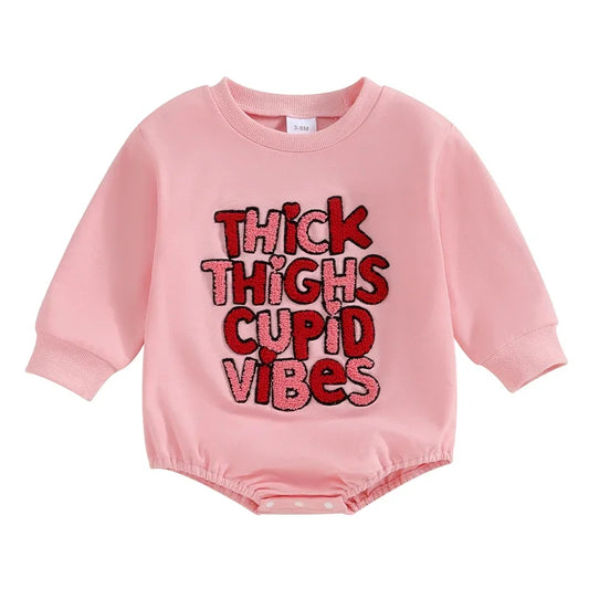 Baby Valentine Sweatshirt Bodysuit "Thick Thighs Cupid Vibes"