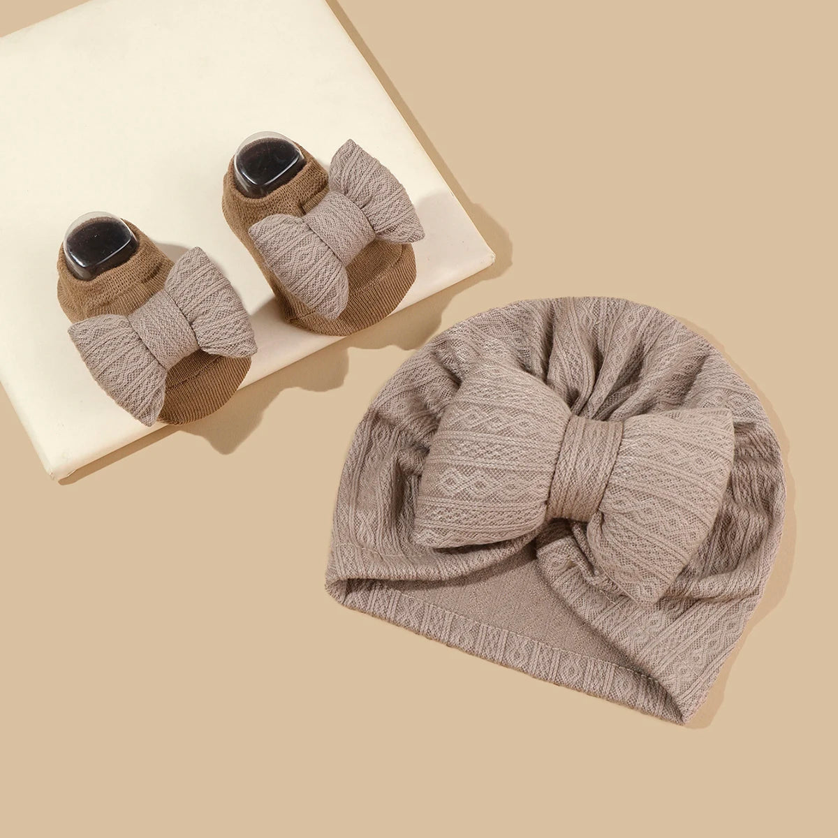 Baby Turban Hat and Bow With Socks Set