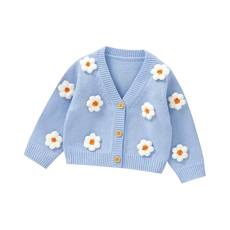 Baby Knitted Cardigan Sweater with Cute 3D Flowers