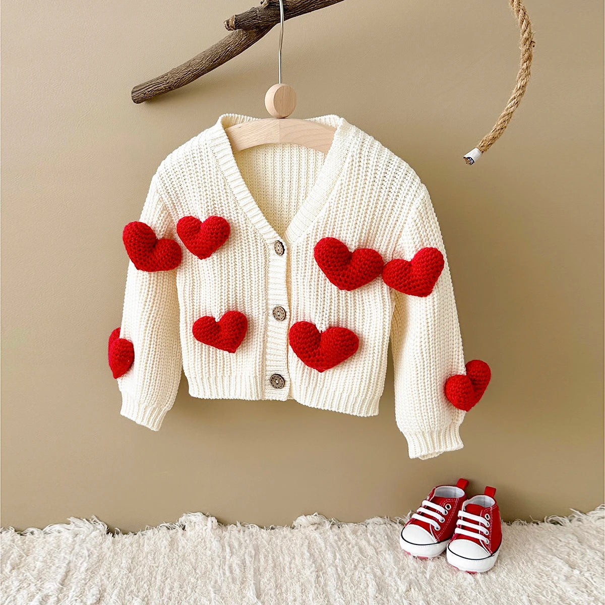 Baby Girl Heart Cardigan Knitted Sweater