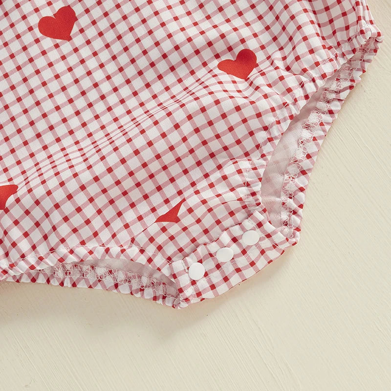 Baby Valentine Heart Plaid Bodysuit with Headband