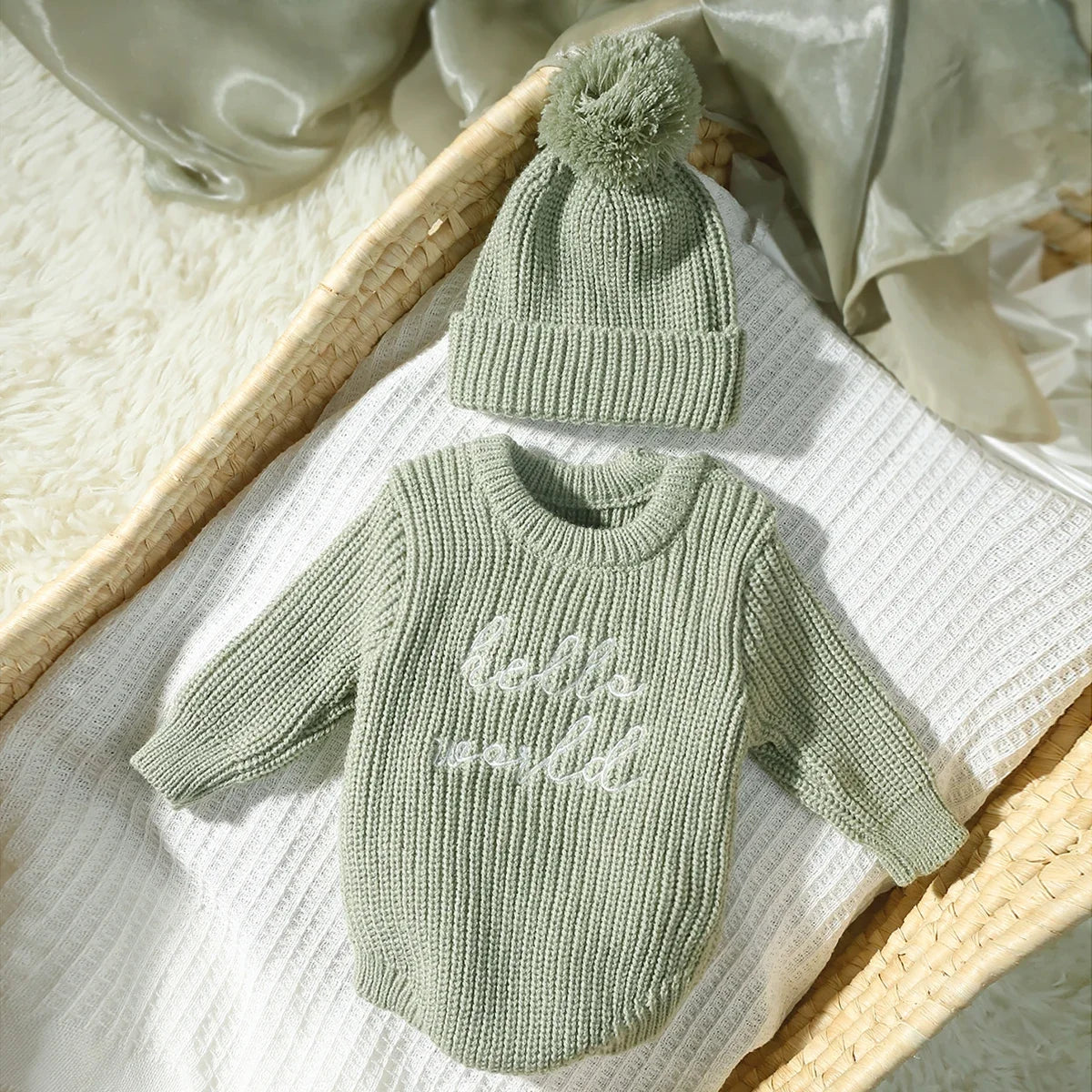 Newborn "Hello World" Knitted Romper Photoshoot Outfit Set