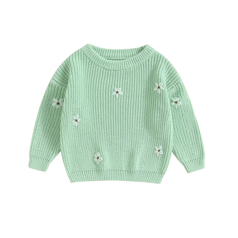 Baby Sweater in White Daises