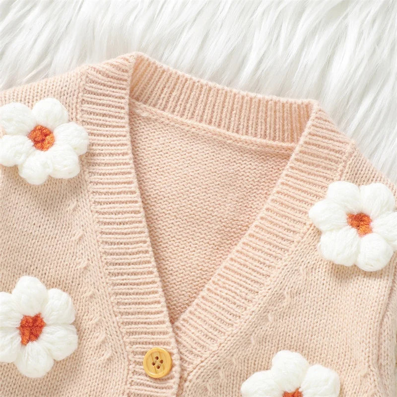 Baby Girl Cardigan 3D White Flower Knit Sweater