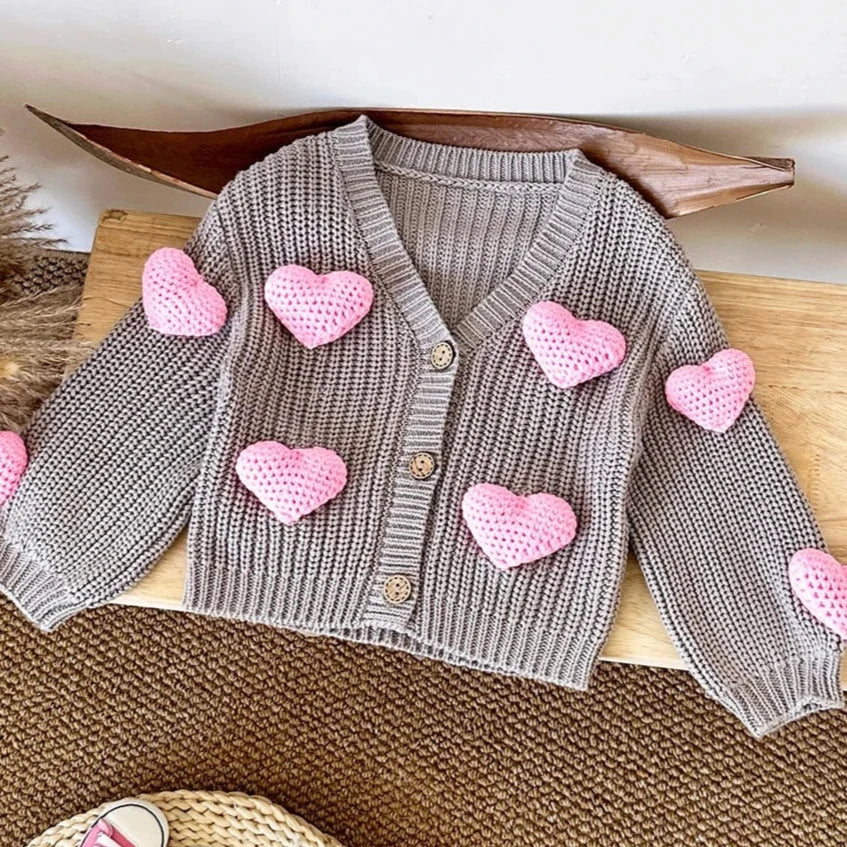 Baby Girl Heart Cardigan Knitted Sweater