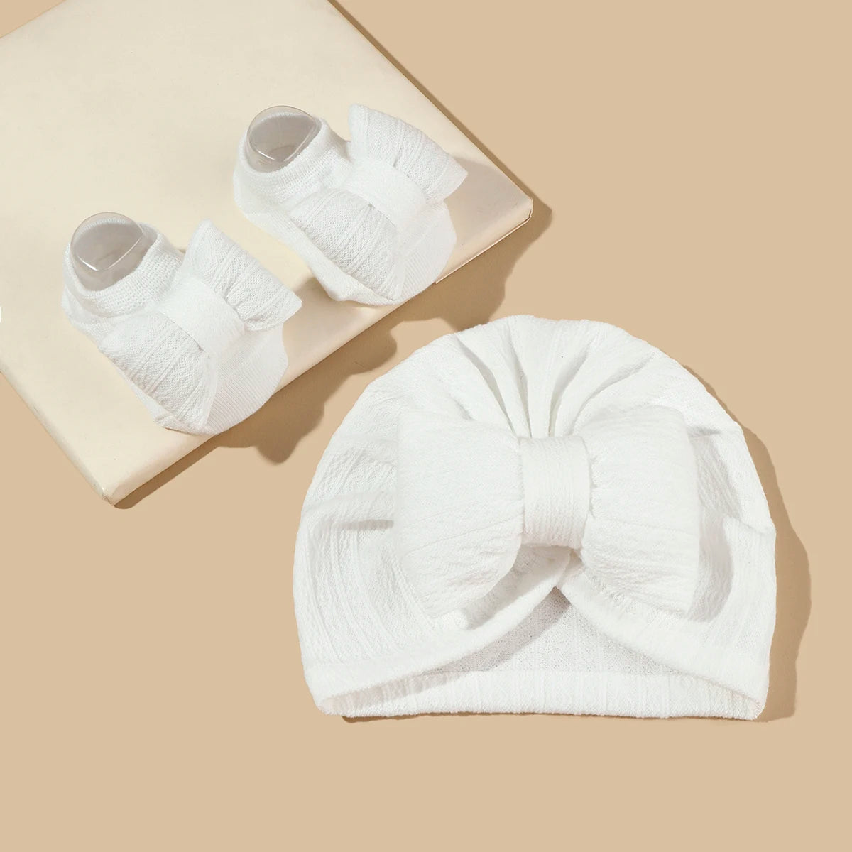 Baby Turban Hat and Bow With Socks Set