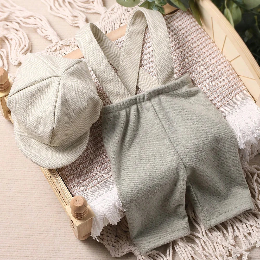 Newborn Suspender and Newsboy Hat Photoshoot Outfit Set