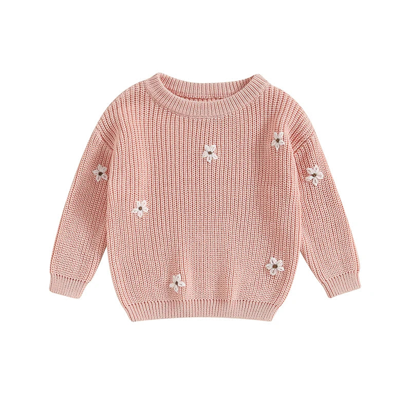 Baby Sweater in White Daises