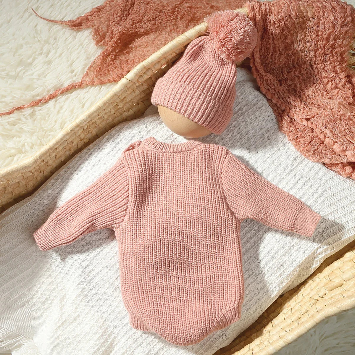 Newborn "Hello World" Knitted Romper Photoshoot Outfit Set