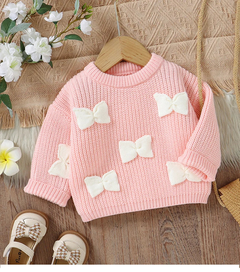 Baby 3D Knitted Cardigan Sweater with Bows