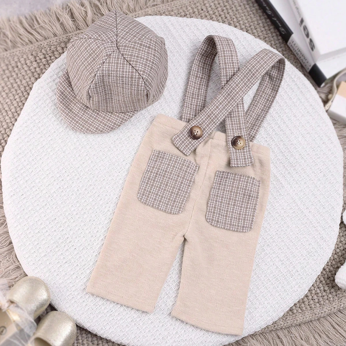 Newborn Suspender and Newsboy Hat Photoshoot Outfit Set