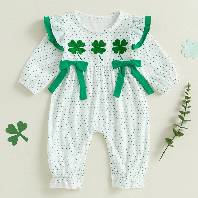 Baby Romper with Bow and Shamrocks