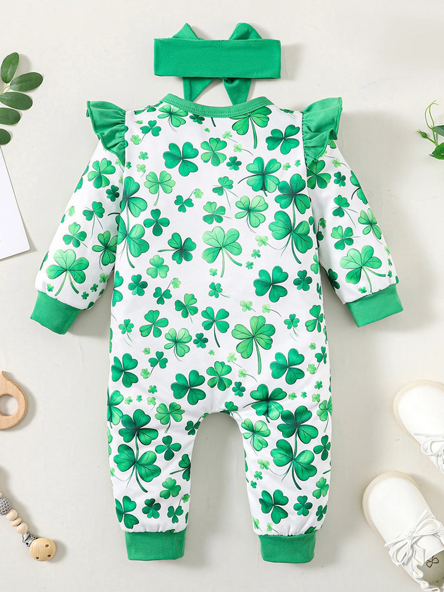 Baby Lucky Clover Romper with Ruffles