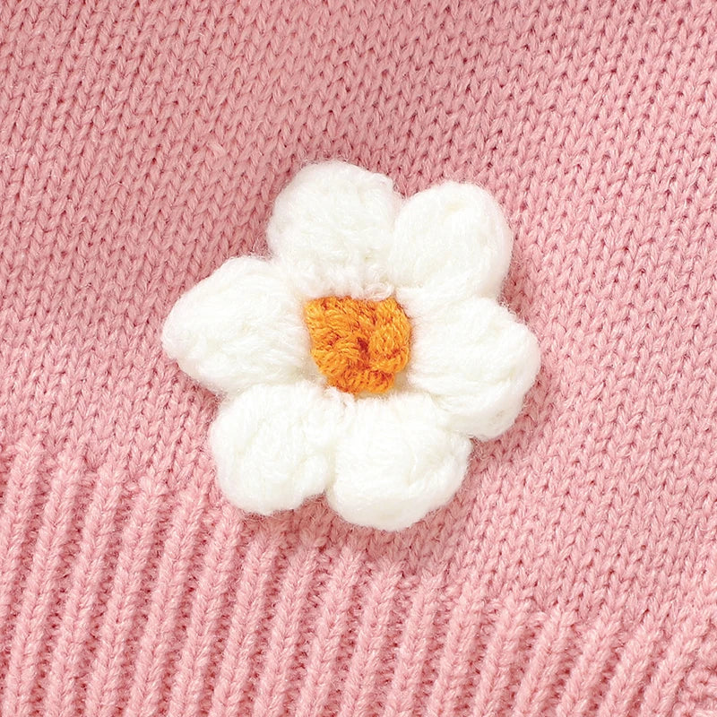 Baby Knitted Cardigan Sweater with Cute 3D Flowers