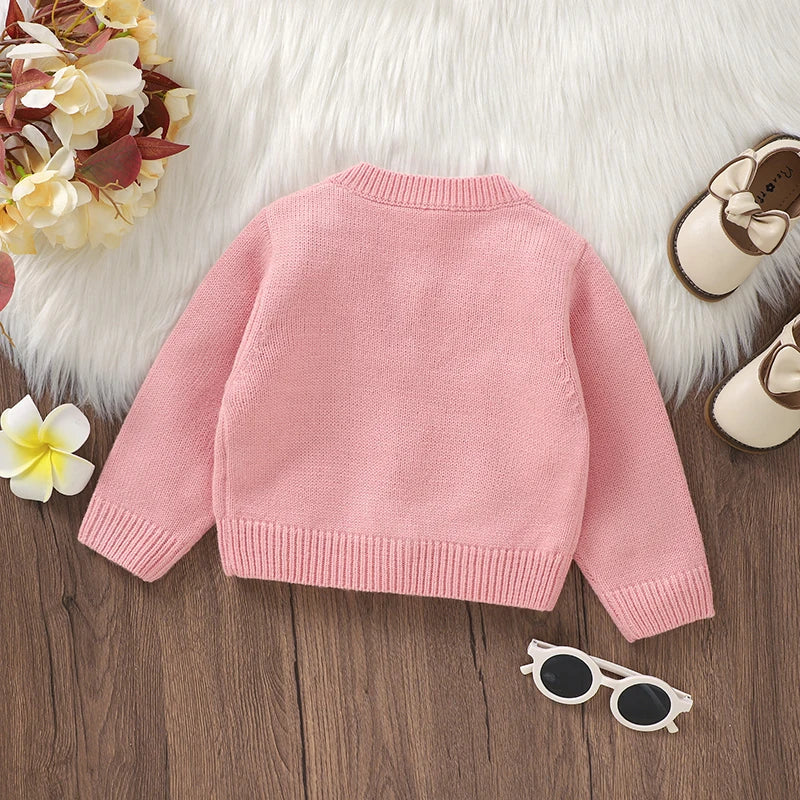 Baby Knitted Cardigan Sweater with Cute 3D Flowers