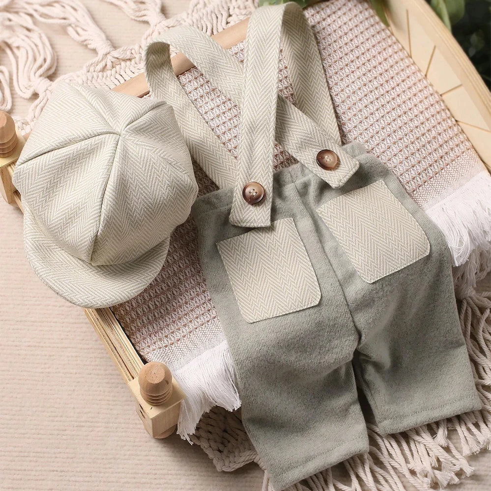 Newborn Suspender and Newsboy Hat Photoshoot Outfit Set