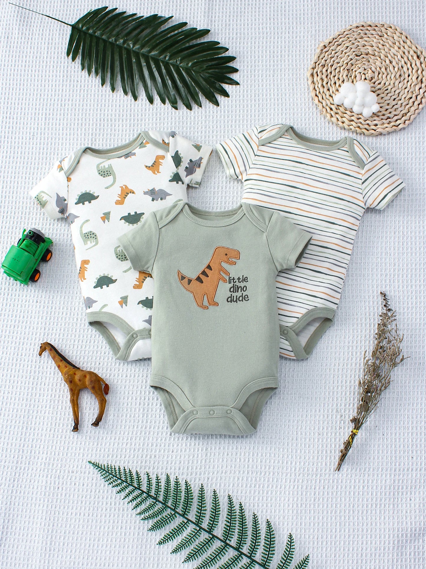 Baby Dino Dude Short-Sleeve Onesies (Set of 3)