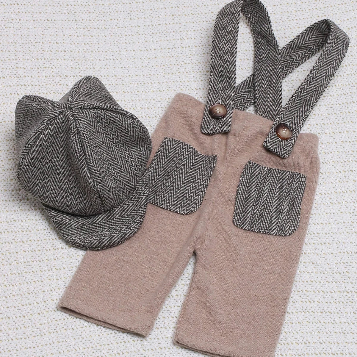 Newborn Suspender and Newsboy Hat Photoshoot Outfit Set