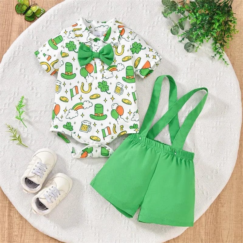 Baby Bowtie and Suspenders Outfit in Irish Flag