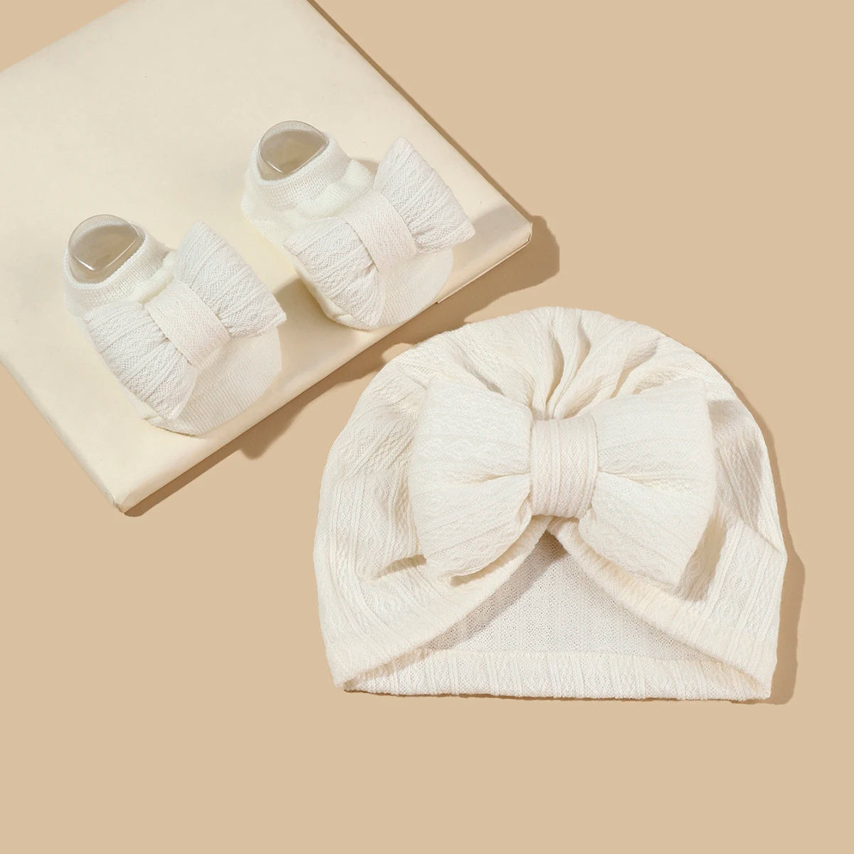 Baby Turban Hat and Bow With Socks Set