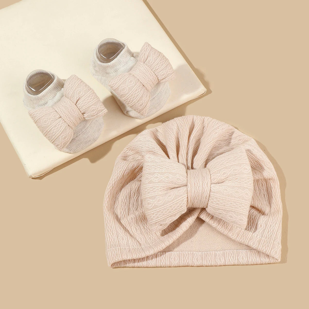 Baby Turban Hat and Bow With Socks Set