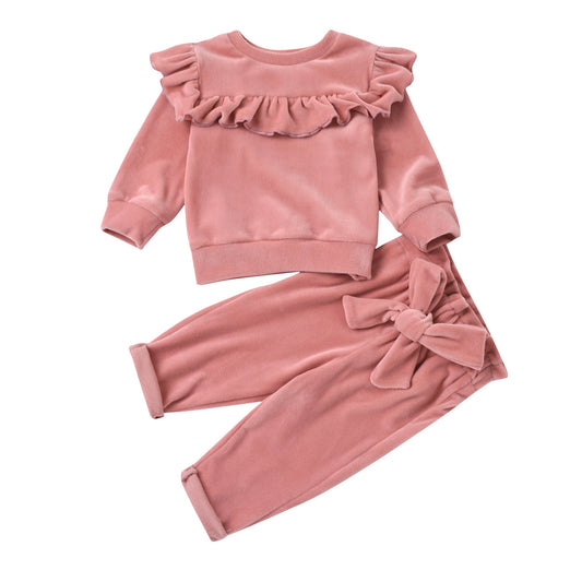 Baby Girls Ruffled 2-Piece Fuzzy Pullover and Pants Set