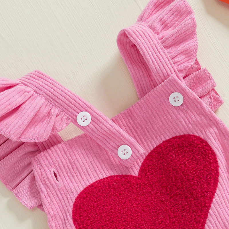 Baby Valentine Embroidery Heart Button Bodysuit with Bow