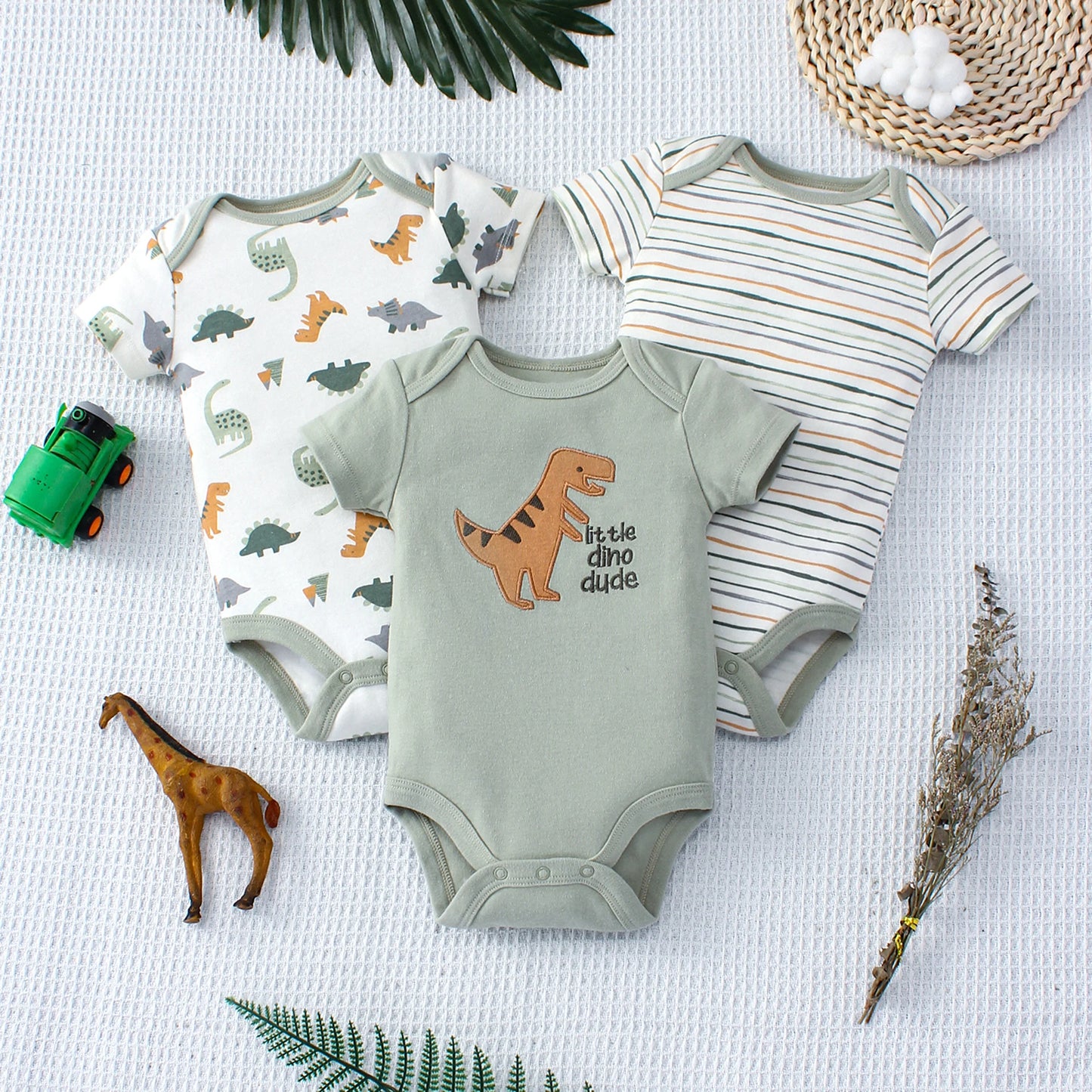 Baby Dino Dude Short-Sleeve Onesies (Set of 3)