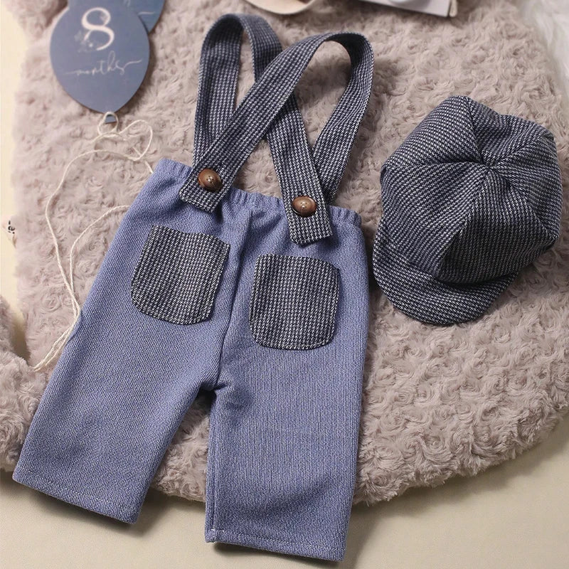 Newborn Suspender and Newsboy Hat Photoshoot Outfit Set