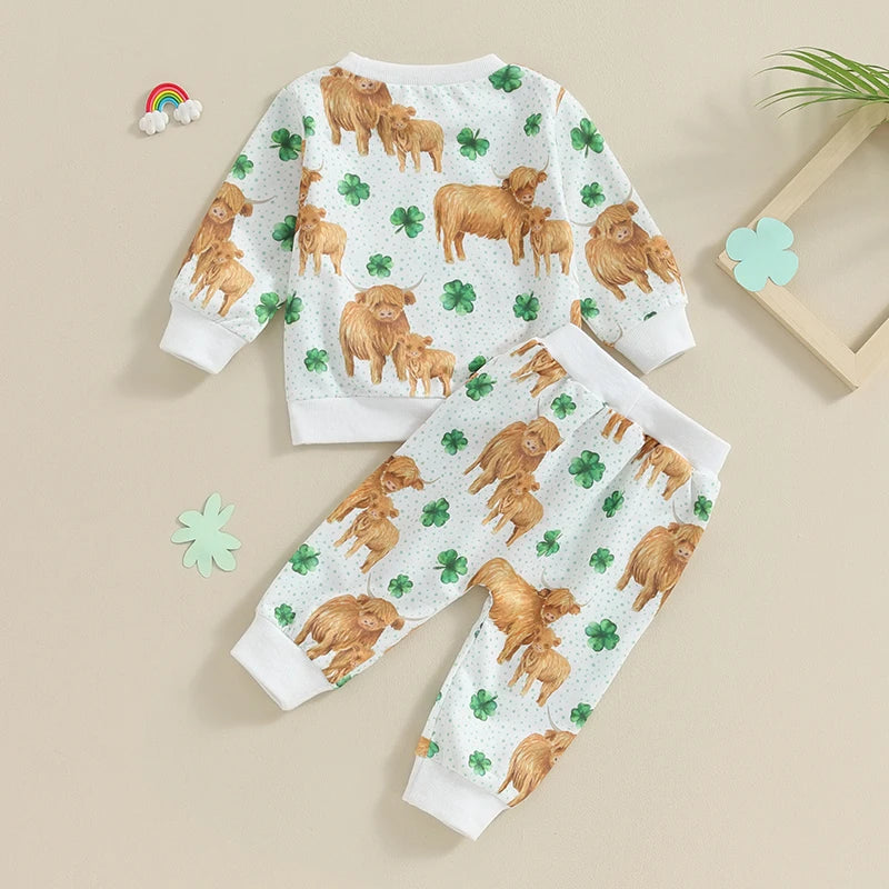 Baby 2-Piece Sweatshirt and Sweatpants Set in Lucky Highland Cows