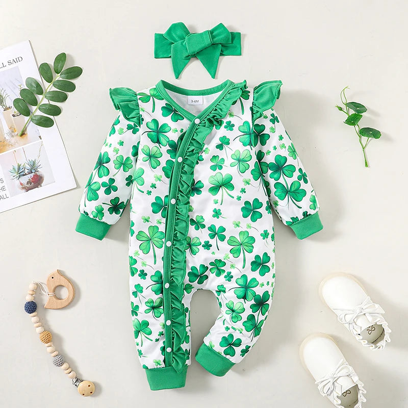 Baby Lucky Clover Romper with Ruffles