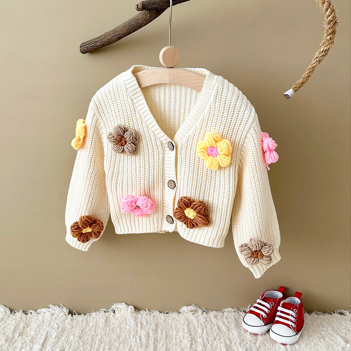 Baby Knitted Sweater Cardigan 3D Flower Top