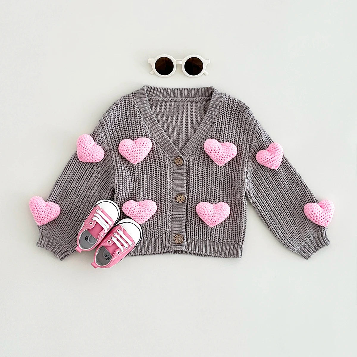 Baby Girl Heart Cardigan Knitted Sweater