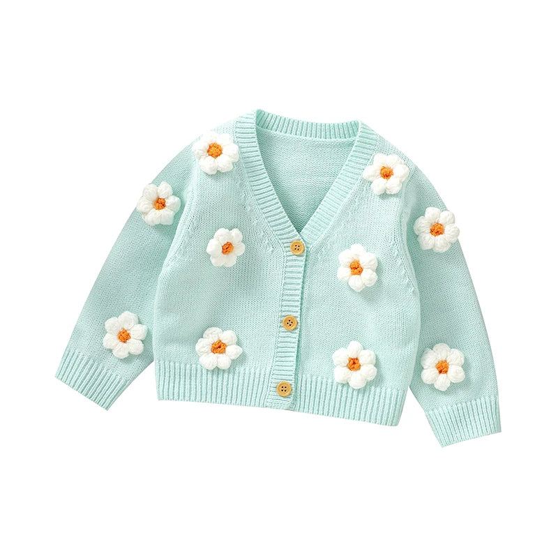 Baby Knitted Cardigan Sweater with Cute 3D Flowers